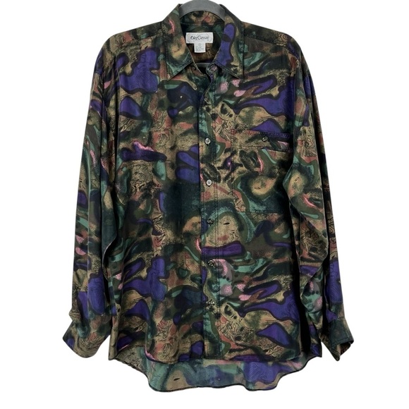Vintage Oleg Cassini Purple and Green Casual Button Down Shirt Size Small - Picture 1 of 11